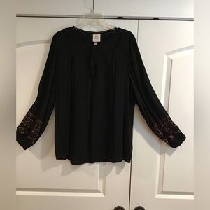 Knox Rose Black Blouse with Pink Embroidery